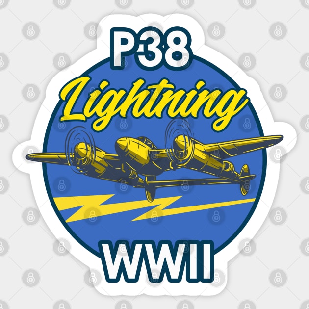 P-38 Lightning WWII Vintage Aircraft Sticker by Mandra